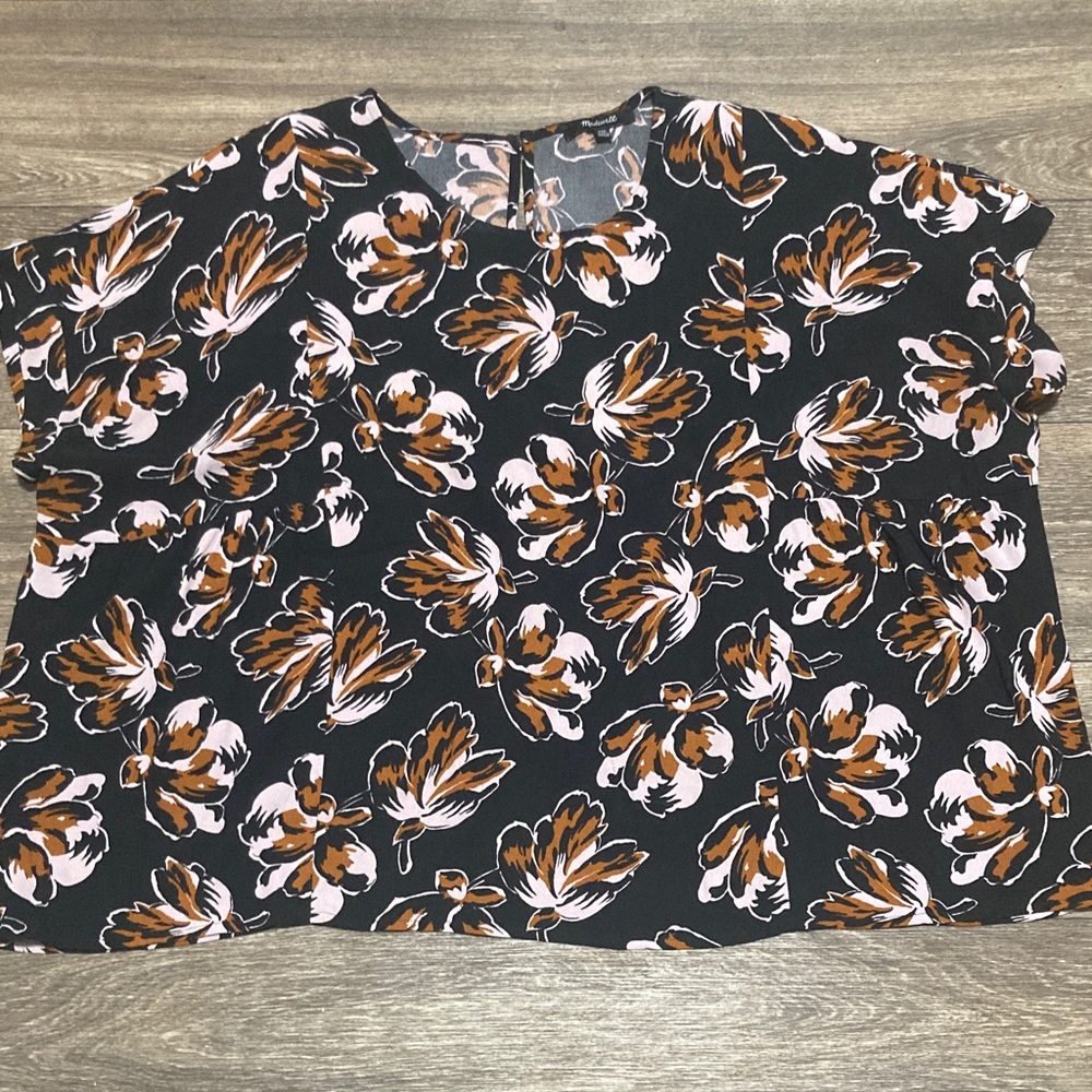 Madewell Black and Brown Floral Blouse
